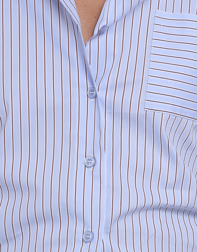 Petal & Pup - Vienne Tie Back Button Up Shirt - Blue/Brown Stripe