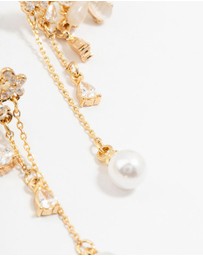 Lovisa - Gold Plated Flowers, Pearls & Pear Cubic Zirconia Drop Earrings