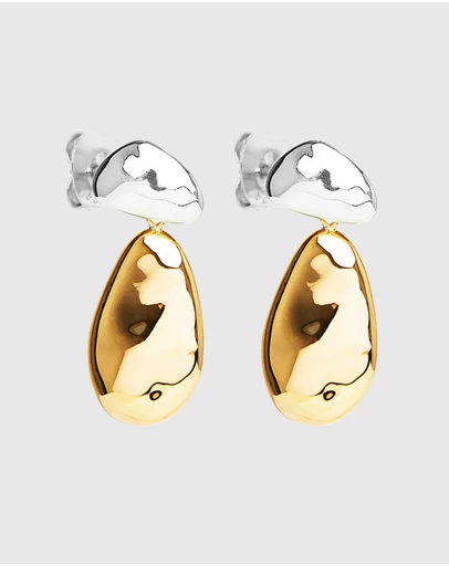 Najo - Double Pebblet Two-Tone Stud Earrings
