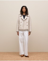 Trenery - Leather Double Breasted Cropped Jacket in Stone