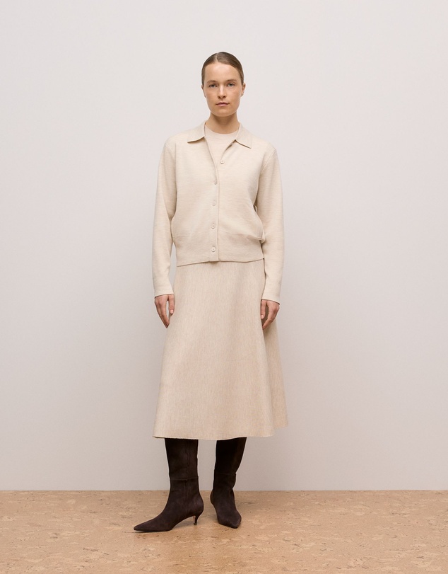 Trenery - Merino Milano Knit Skirt in Oat Marle