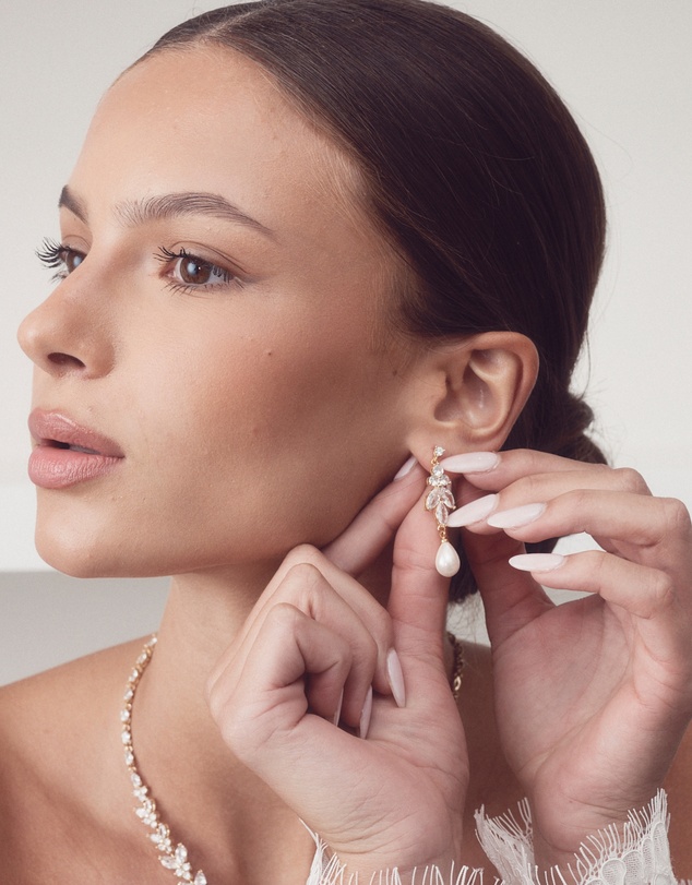 The White Collection - Holly - Art Deco Gold Pearl Bridal Earrings