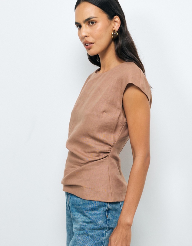AERE - Lea Gathered Linen Top