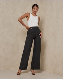 AERE - Linen Wide Leg Pants With Deep Waist Band