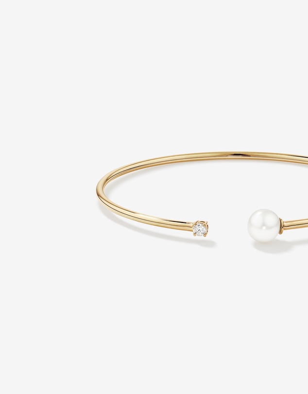 Michael Hill - Cultured Freshwater Pearl and Diamond Torque Bangle in 10kt Yellow Gold