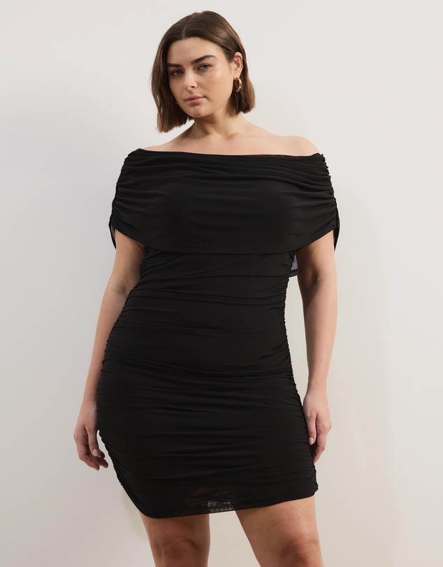 Atmos&Here Curvy - Millie Off Shoulder Mesh Mini Dress