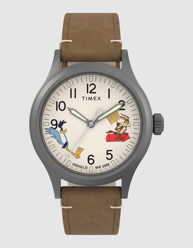 TIMEX - Looney Tunes x Timex Road Runner & Wile E. Coyote Expedition® Scout 40mm Brown Leather Strap Watch