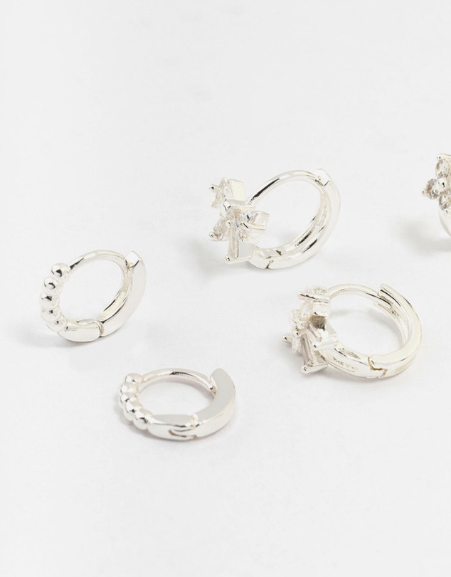 Lovisa - Silver Diamante Mixed Bow Earrings 4-Pack