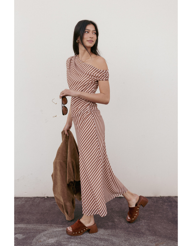 Petal & Pup - Jovita Midi Dress - Brown Stripe