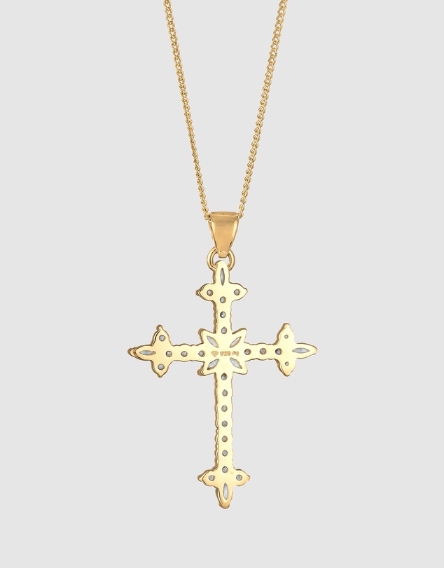 Elli Jewelry - Necklace Cross Zirconia Gold-plated 925 Sterling Silver