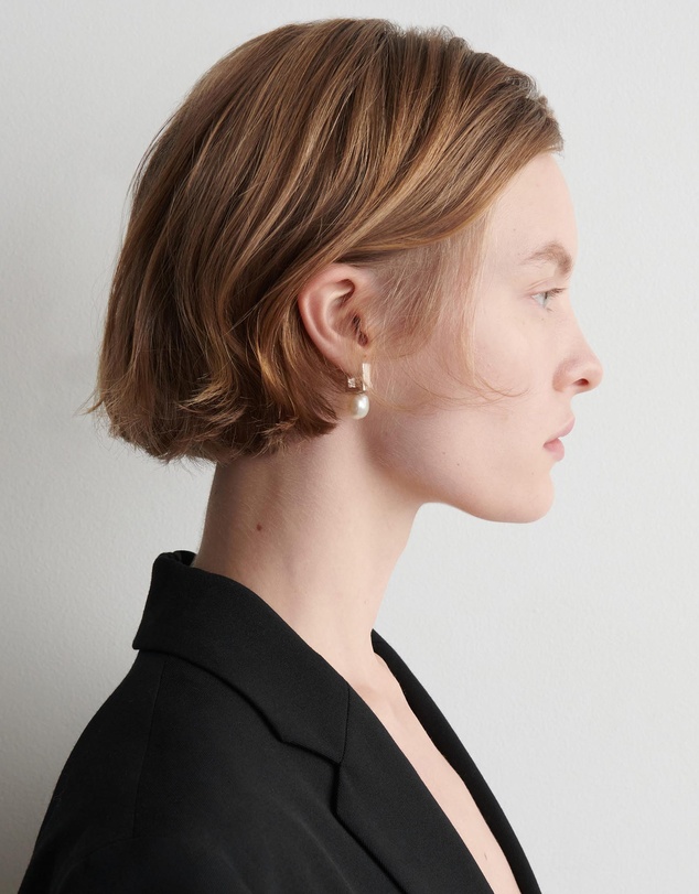 COS - Bezel Dangly Pearl Earrings
