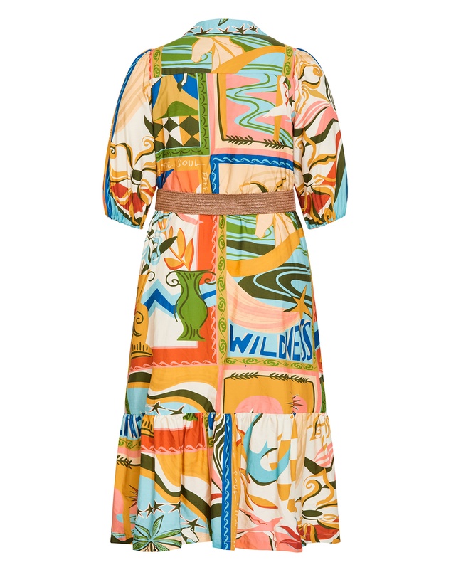 City Chic - Plus size Wild Soul Print Shirt Dress - peach