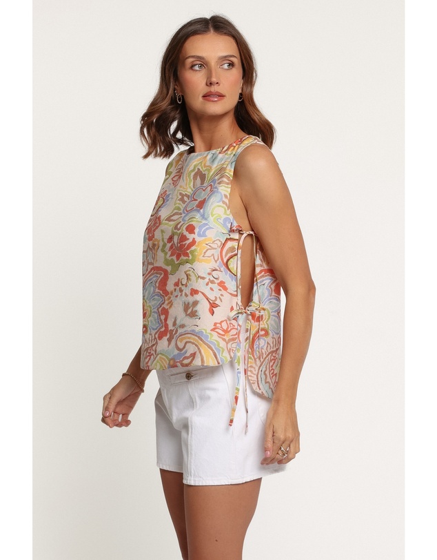 Petal & Pup - Bryson Side Tie Top - Green Blue Paisley