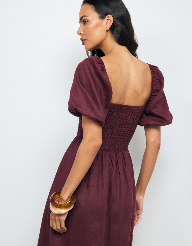 AERE - Olana Shirred Linen Midi Dress