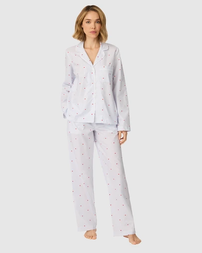 DKNY - Cotton Poplin Button-Up Long Sleeve Long Pyjama Set