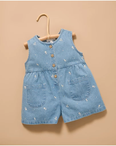 Purebaby - Denim Embroidered Jumpsuit-Kids-Babies