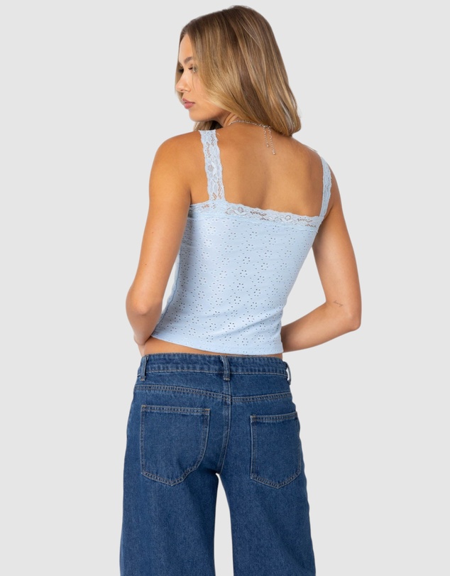EDIKTED - Virginia Lace Trim Eyelet Tank Top