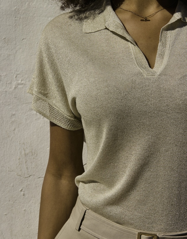 Sosandar - Metallic Collar Detail Knit Top