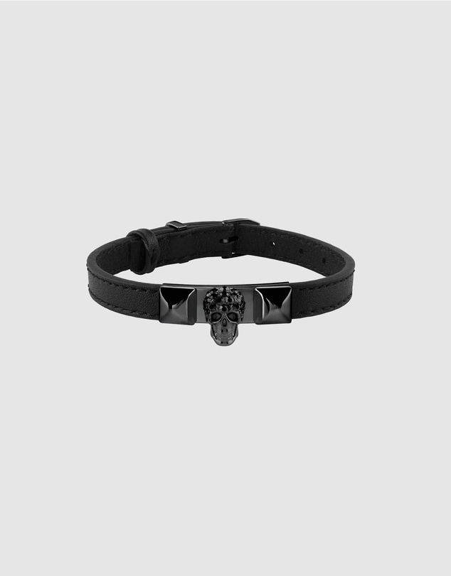 Philipp Plein - PLEIN ENIGMA IP Black Crystal Skull Black Leather Bracelet