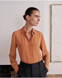 Trenery - Silk Concealed Placket Shirt in Sierra