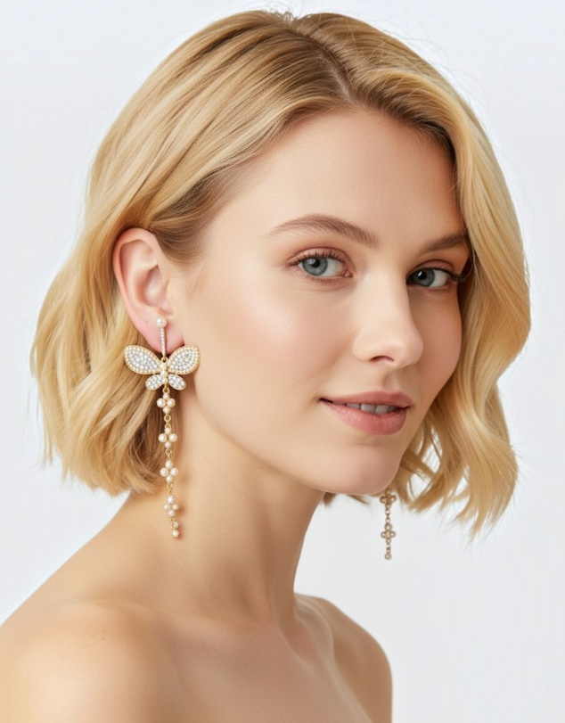 Mossée - Elara Pearl Butterfly Tassel Earrings