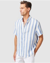 Vacay Swimwear - S/S Blue Stripe Linen Shirt