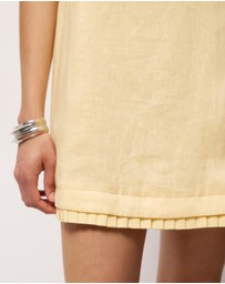 AERE - Cova Pleat Trim Linen Mini Dress