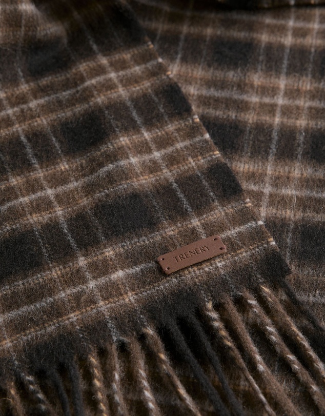 Trenery - Alba Wool Cashmere Check Scarf in Coffee Bean