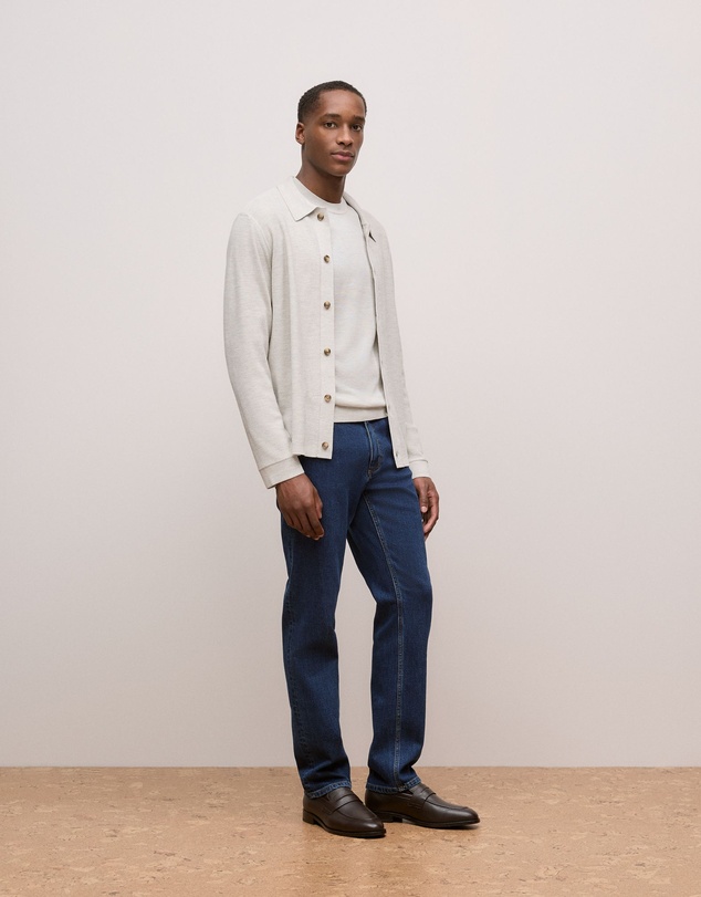 Trenery - Merino Texture Knit Long Sleeve Shirt in Stone