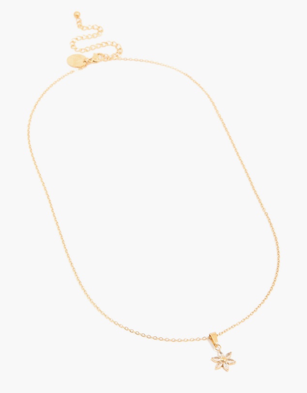 Lovisa - Waterproof Gold Plated Stainless Steel Cubic Zirconia Flower Pendant Necklace