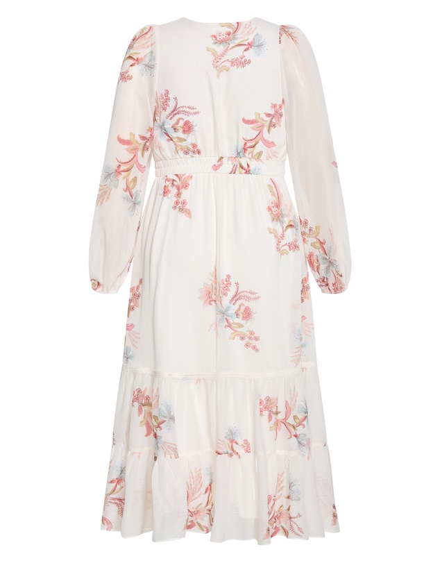 City Chic - Plus size Kiki Long Sleeve Print Maxi Dress - ivory