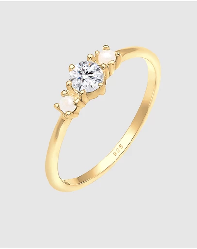 Elli Jewelry - Ring Synthetic Pearls in 925 Sterling Silver Gold Plated