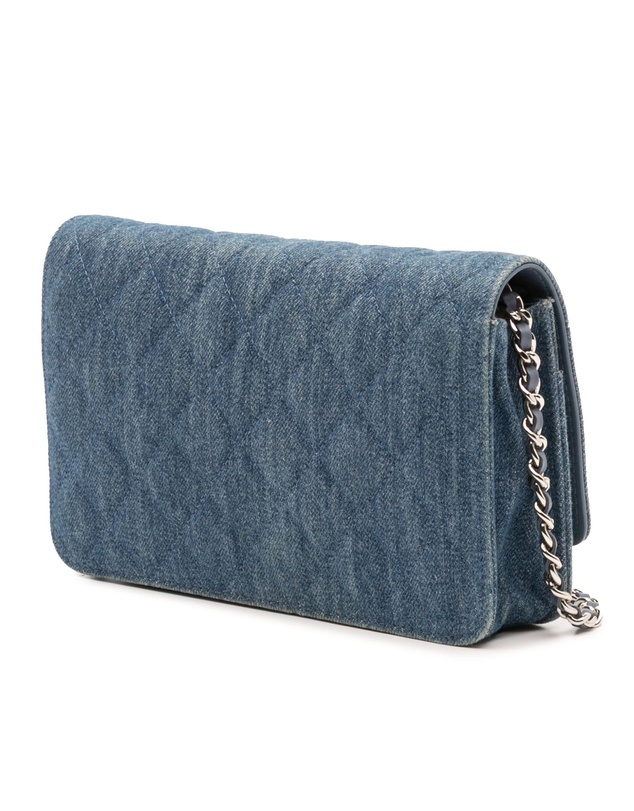 Pre-Loved by Azura Reborn - Pre-Loved Quilted Denim Camellia Wallet On Chain Denim