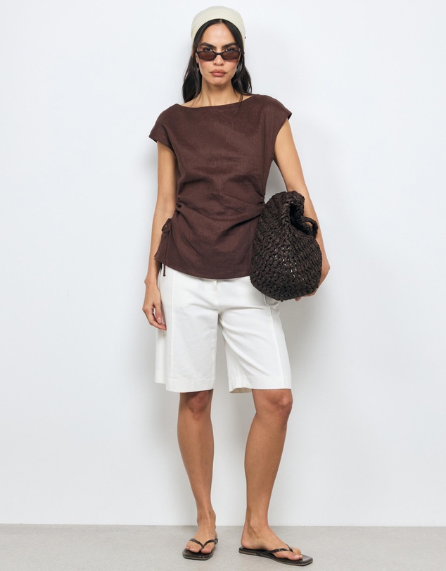 AERE - Zoe Linen Side Tie Top