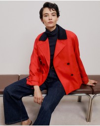 Trenery - Corduroy Collar Short Trench in Spice Red