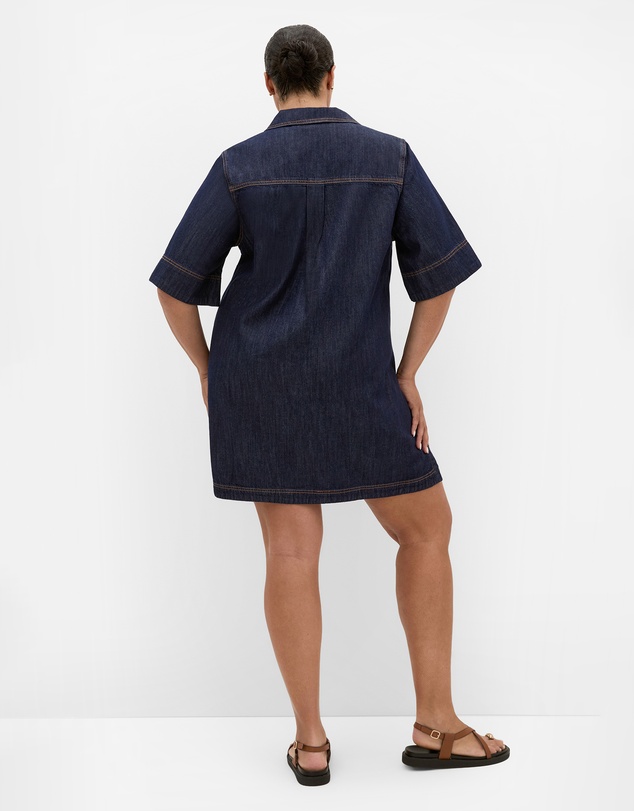 City Chic - Plus size Tiana Short Sleeve Denim Mini Dress - dark wash