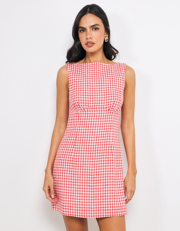 AERE - Romy Gingham Linen Mini Dress