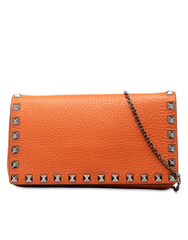 Pre-Loved by Azura Reborn - Pre-Loved Pebbled Calfskin Rockstud Clutch on Chain