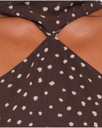 Petal & Pup - Elva Halterneck Midi Dress - Brown Polka Dot