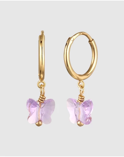 Elli Jewelry - Crystal Butterfly Hoop Earrings in Gold-Plated 925 Silver