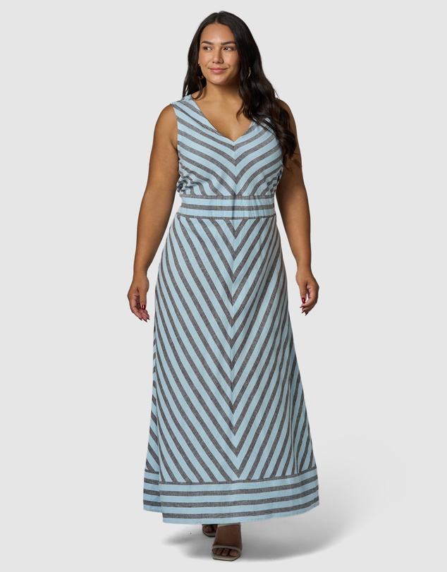 Something 4 Olivia - Sage Striped Linen Maxi Dress