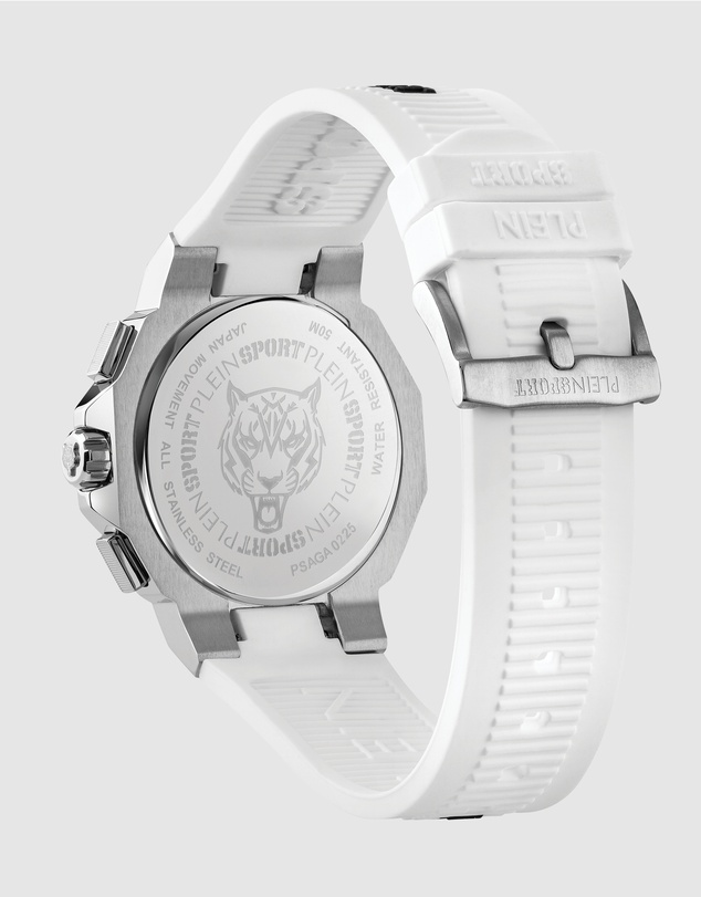 Plein Sport - PLEIN TITAN Watch 46mm White Silver Dial and White Silicone Strap