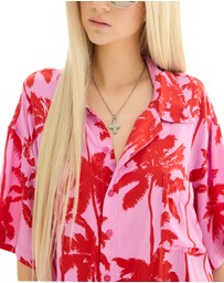 THE TALES - Pink Palm Oversized Silk Shirt