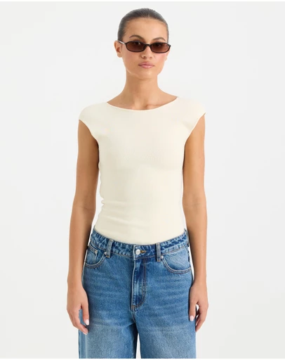 Calli - Phonix Boat Neck Compact Knit Top