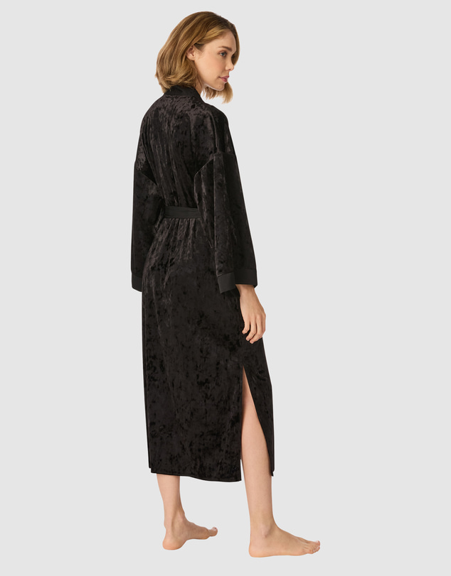 DKNY - Crushed Velour & Satin Midi-Length Belted Lounge Robe