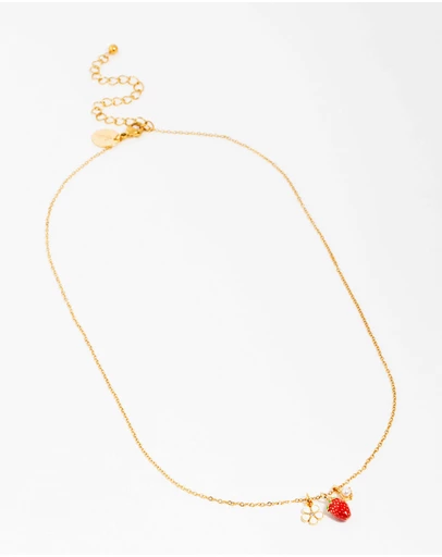 Lovisa - Waterproof Gold Plated Stainless Steel Strawberry & Flower Pendant Necklace