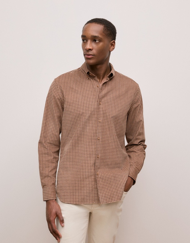 Trenery - Regular Fit Cord Check Shirt in Camel