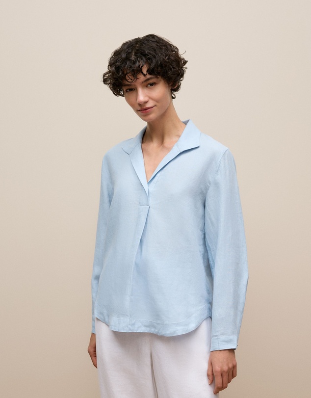 Trenery - Yarn Dyed Linen Popover Shirt in Soft Blue