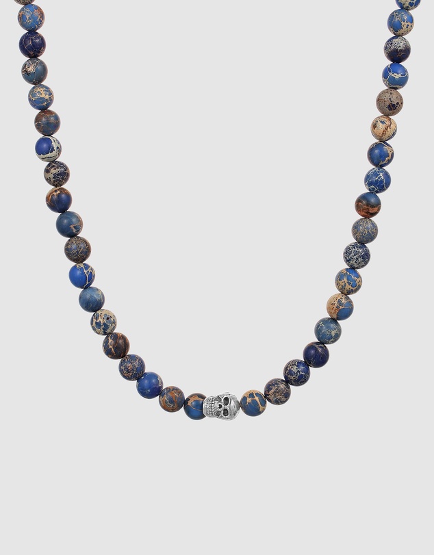 Kuzzoi - ICONIC EXCLUSIVE - Necklace Male Skull Blue Agate 925 Sterling Silver