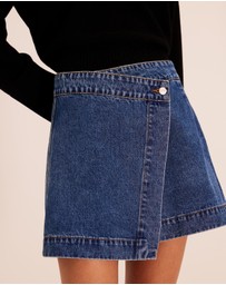 AERE - Denim Wrap Over Mini Skirt